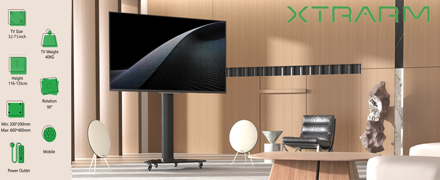 Підставка для телевізора XTRARM Proton 300: регульована висота 191 см, VESA, USB, розетки, 32-75