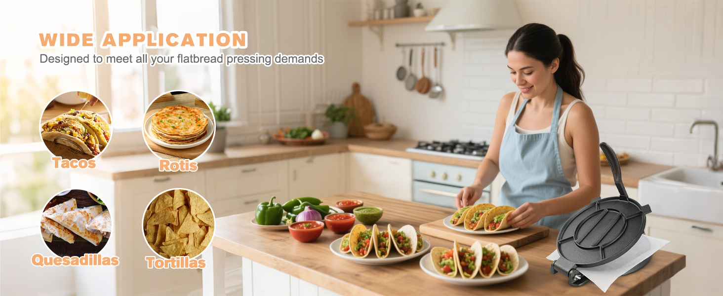 Пресс для тортилій з чавуну 25 см, ротатор, прес для тако, чорний