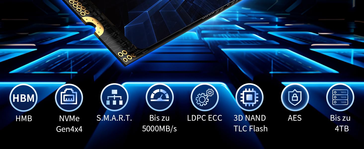 SSD накопичувач NVMe M.2 PCIe Gen4 2TB з радіатором для PS5, ноутбука та ПК, 7400 MB/s, 3D NAND TLC