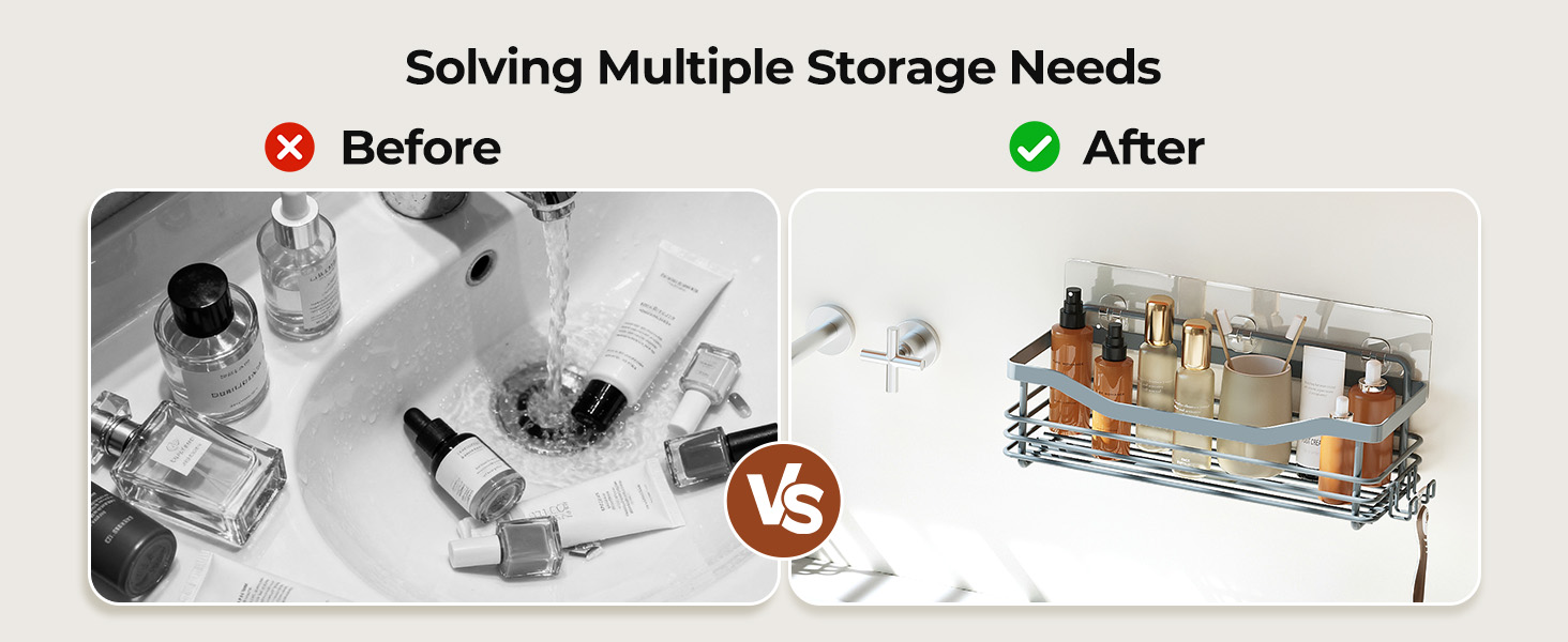 Набір душових корзинок Orimade з 5 гачками, 3 шт. (чорний, сірий) - без свердління, нержавіюча сталь SUS304