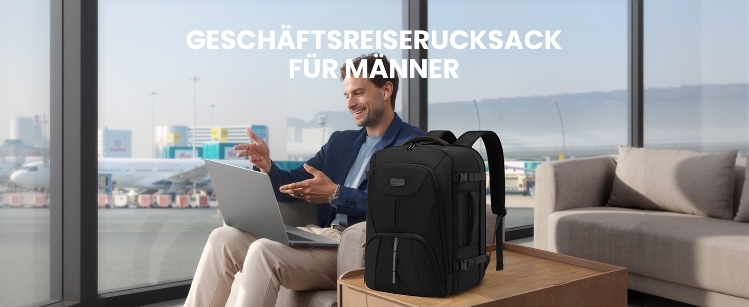 LOVEVOOK Рюкзак ручної поклажі 40L, великий розширюваний туристичний рюкзак для чоловіків, рюкзак для ноутбука 17 дюймів, валіза-рюкзак, ручна поклажа для подорожей, чорний