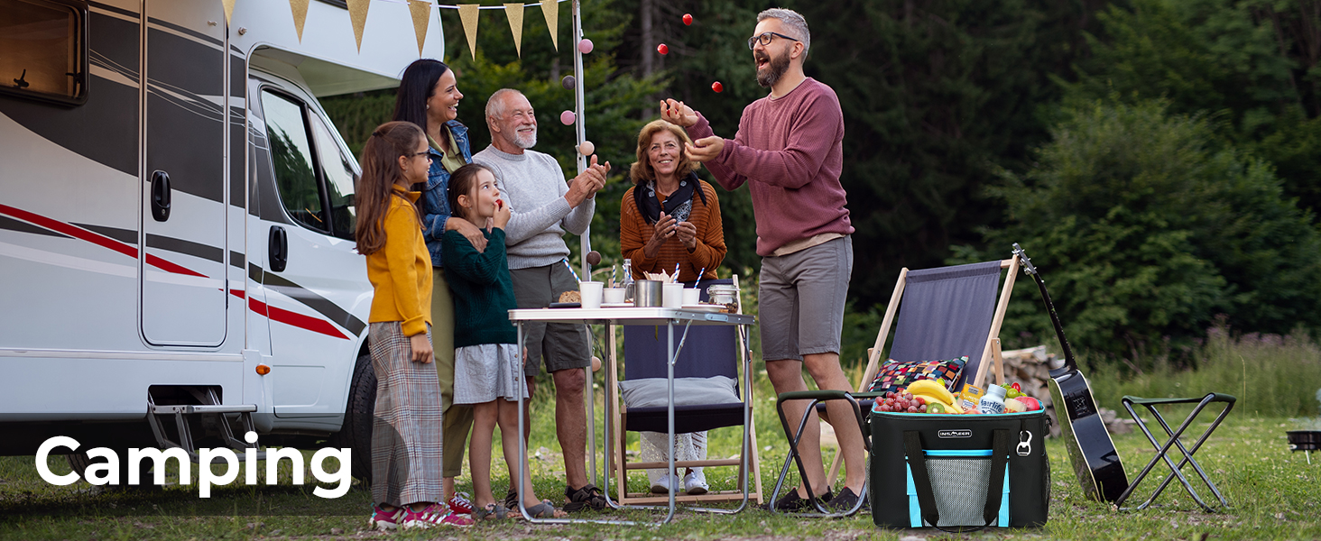 INSMEER Кулер для їжі та напоїв 50 л, великий, складний, для 80 банок, витримує витоки, з відкривачем, для пікніків, кемпінгу, пляжу, сімейних поїздок на 4 особи, чорний