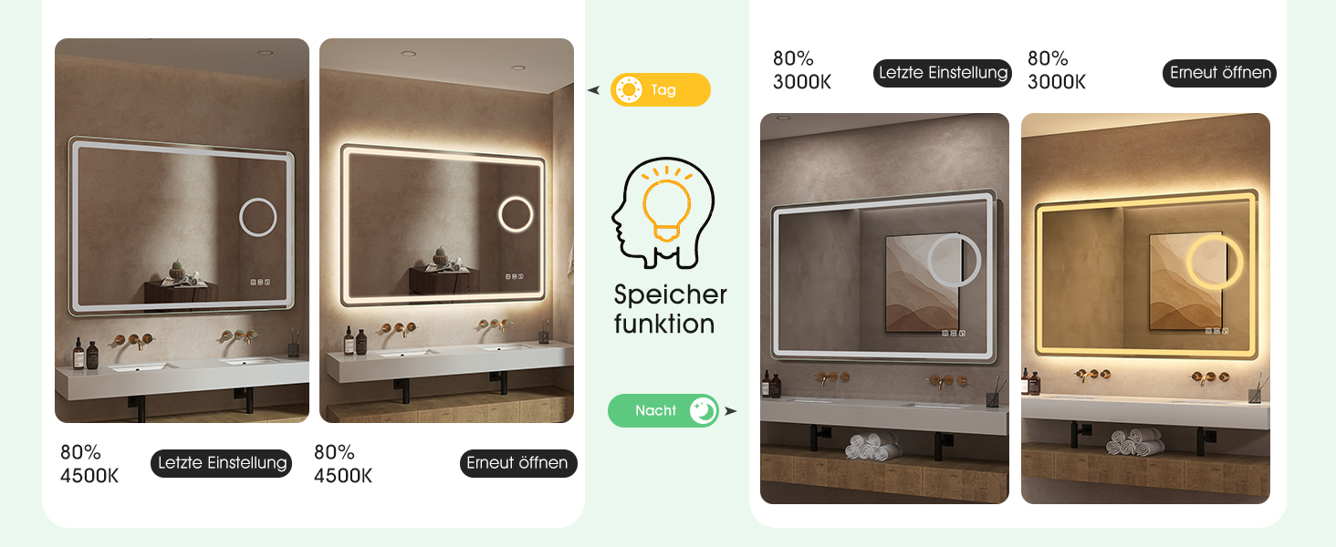 Дзеркало для ванної кімнати S'bagno з підсвічуванням 100x70 см, LED, з пам'яттю, антизапар, 3 колірні температури, регулювання яскравості, HD скло, IP44, горизонтальне/вертикальне (з 5-кратною лупою та Bluetooth)