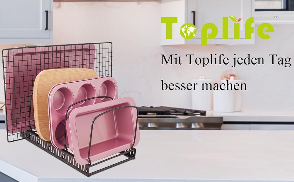 Організатор для кришок каструль Toplife з 7 регульованими відсіками: для кришок, дощок та сковорідок (Чорний)