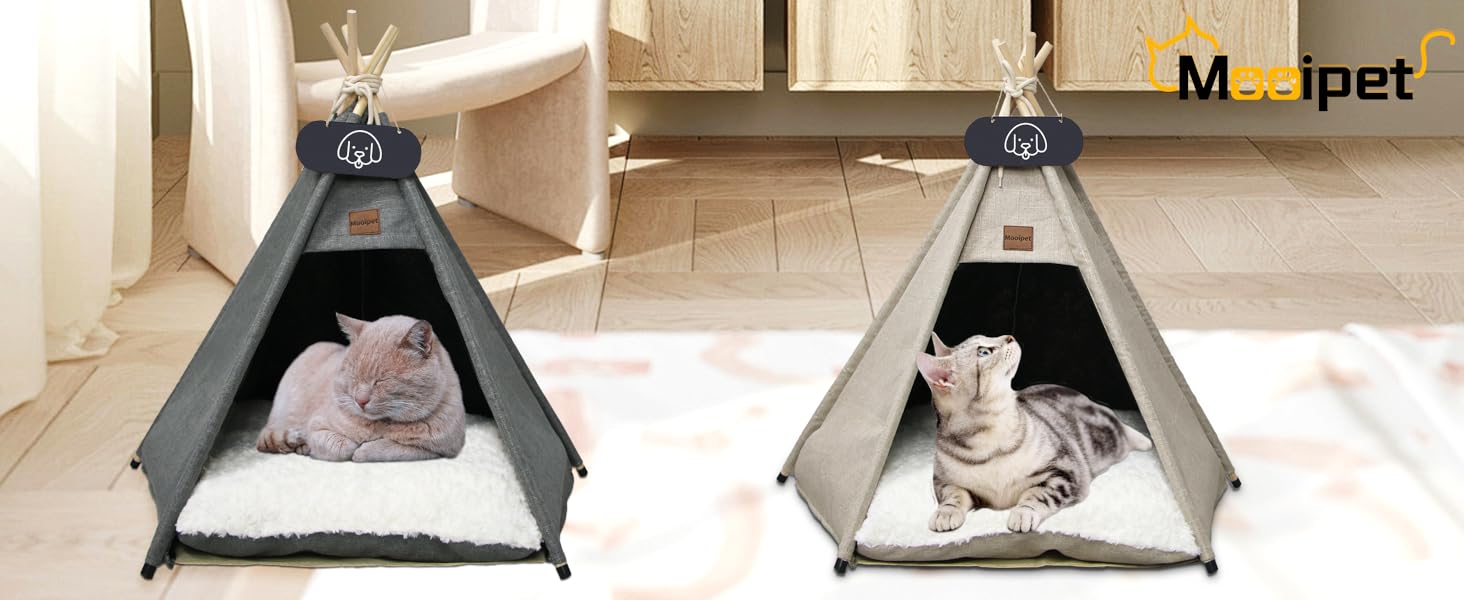 Намет для тварин Tipi з двостороннім подушкою. Будиночок для собак/кішок, кроликів, хом'яків. Знімний та миючий. 50x50x60 см, сірий.