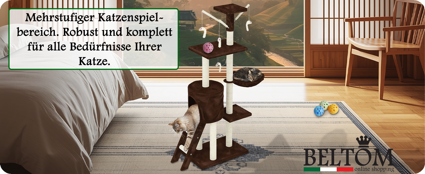 Дерев'яний кігтеточка для котів Beltom® Kratzbaum, 140 см - ігровий комплекс для котів, колір: коричневий