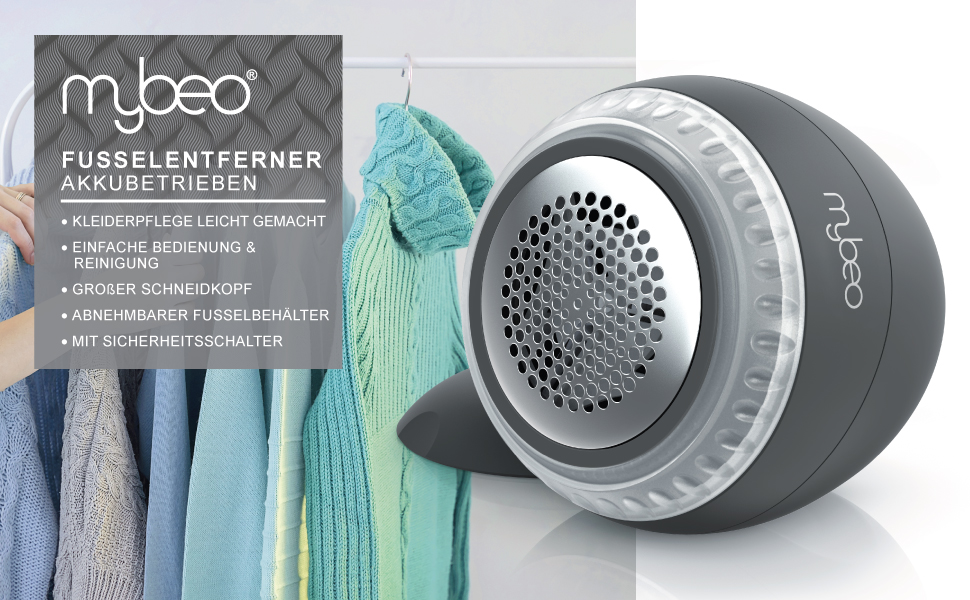 Електричний видалення ворсу MyBeo - бездротовий пристрій для видалення ворсу з одягу з USB-зарядкою, 2 змінні леза, колір Cool Grey