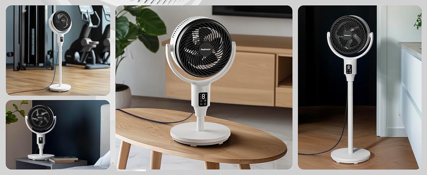 Standventilлятор Pro Breeze AirFlo 109 см з пульт. керування та LED-дисплеєм – 2 режими, гойдання, 29 дБ, регулювання висоти, енергоефективний для спальні, офісу та дому.