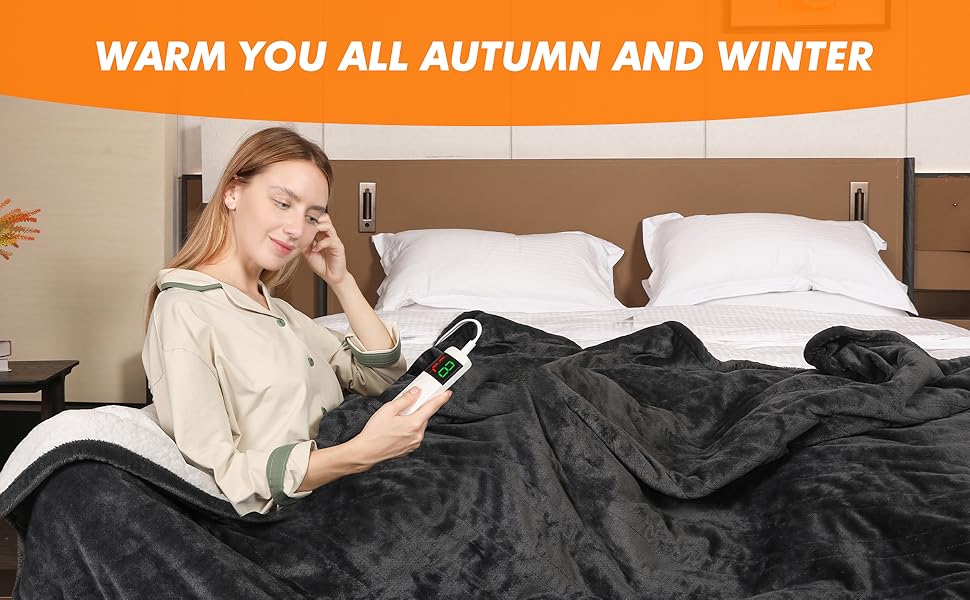 Електрична ковдра Qieryun з автовимкненням, 180x200 см, 10 режимів нагріву, таймер, захист від перегріву, фланель, для дому та офісу, темно-сіра