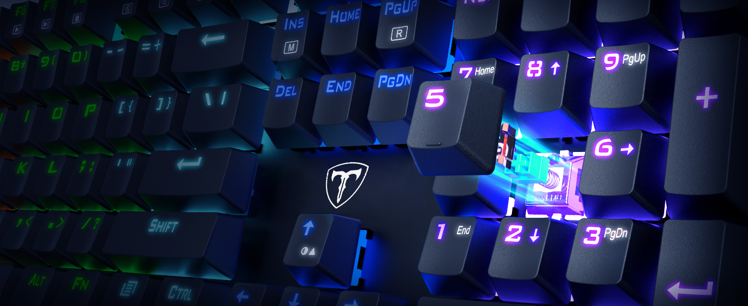 Механічна ігрова клавіатура RisoPhy, RGB, 104 клавіші, ультратонке підсвічування LED, провідне USB підключення, блакитний перемикач, чорний колір