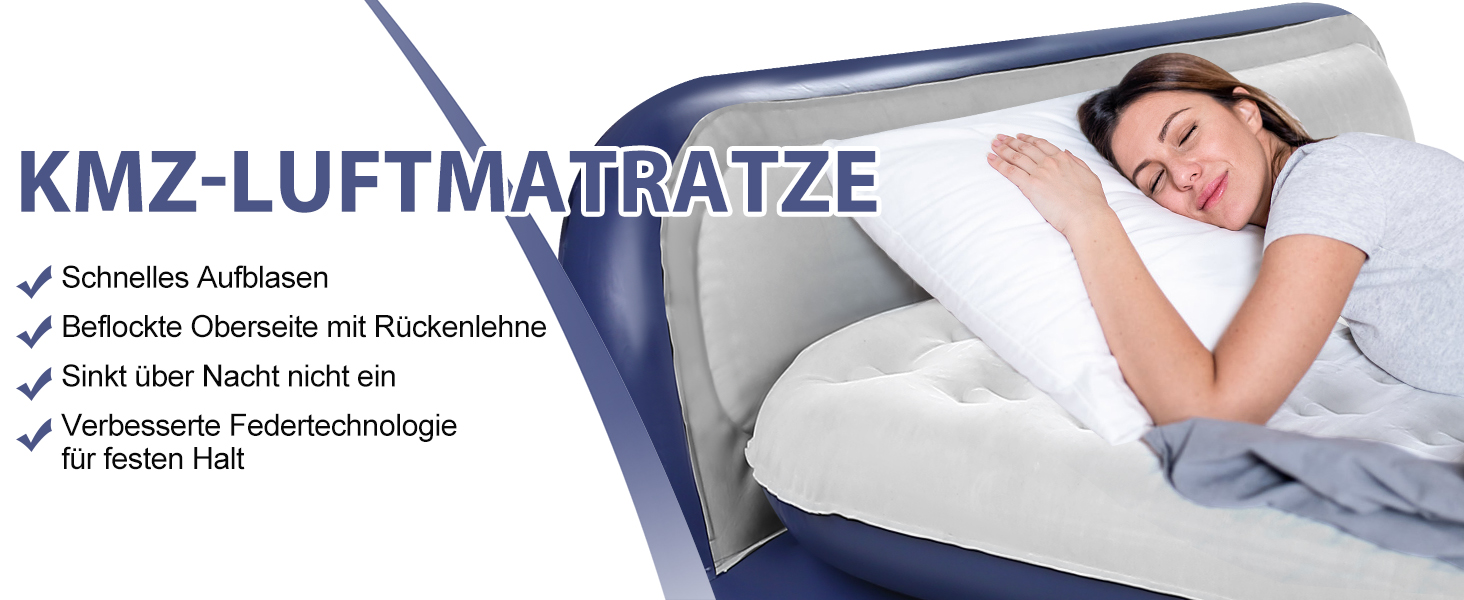 Надувна матрац KMZ з електричним насосом, подвійна висота, для дому, подорожей та кемпінгу. Міцна надувна ліжко - односпальна
