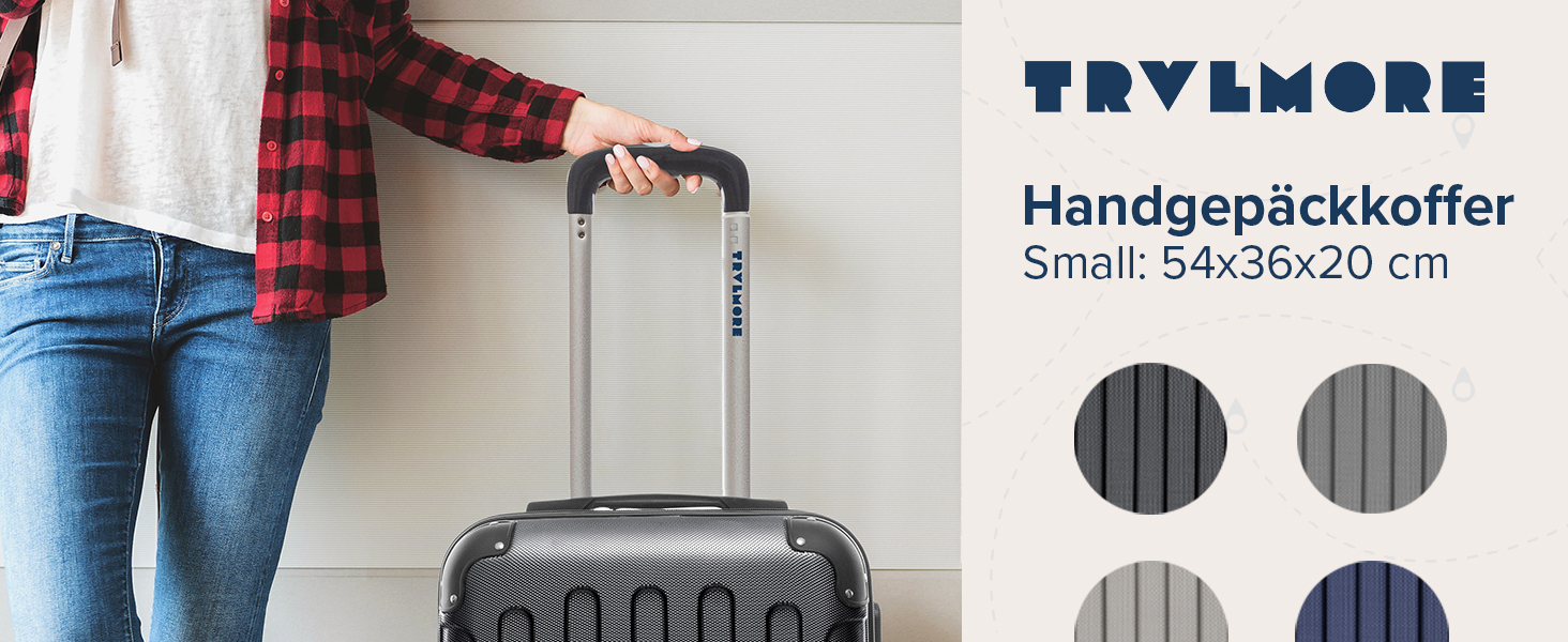 Чемодан ручної поклажі TRVLMORE 54x36x20 см - валіза на колесах, чорний