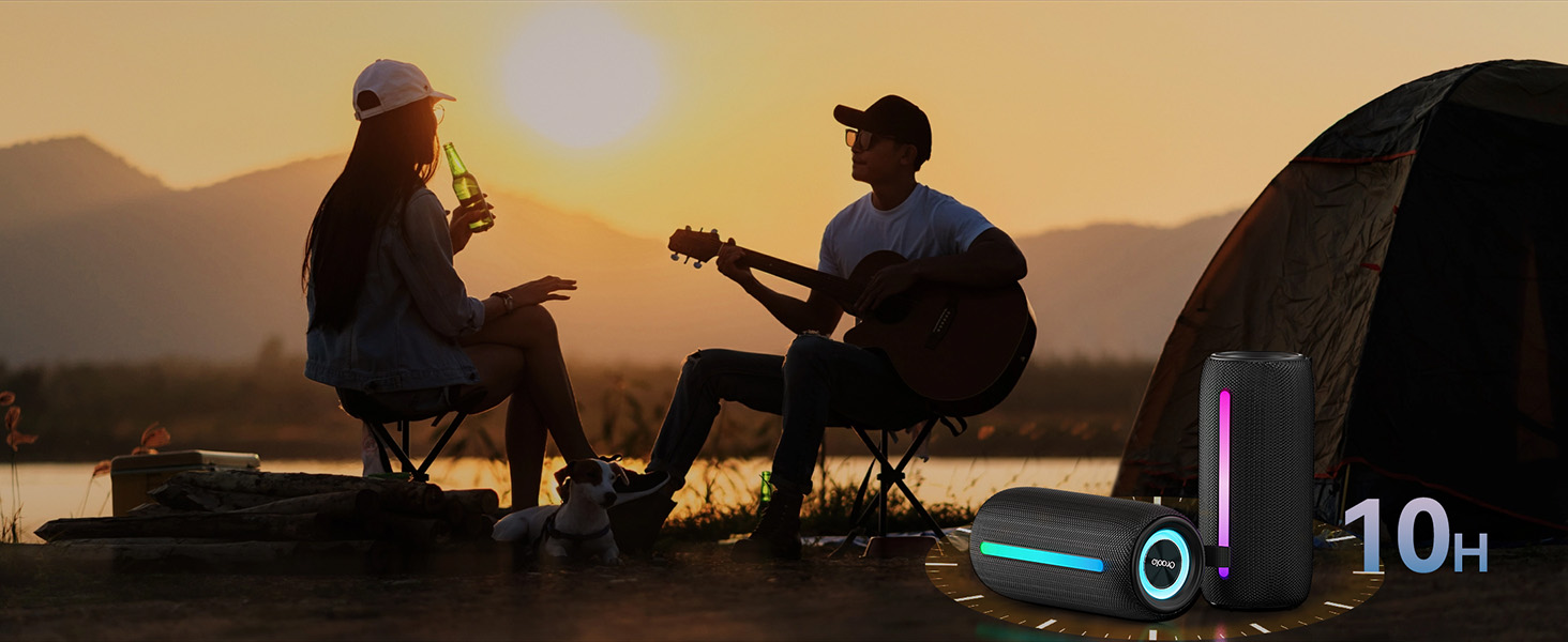 Портативна Bluetooth колонка Oraolo з RGB підсвіткою, водонепроникна IPX6, 10 год. роботи, для дому, велосипеда, вечірок - Чорна