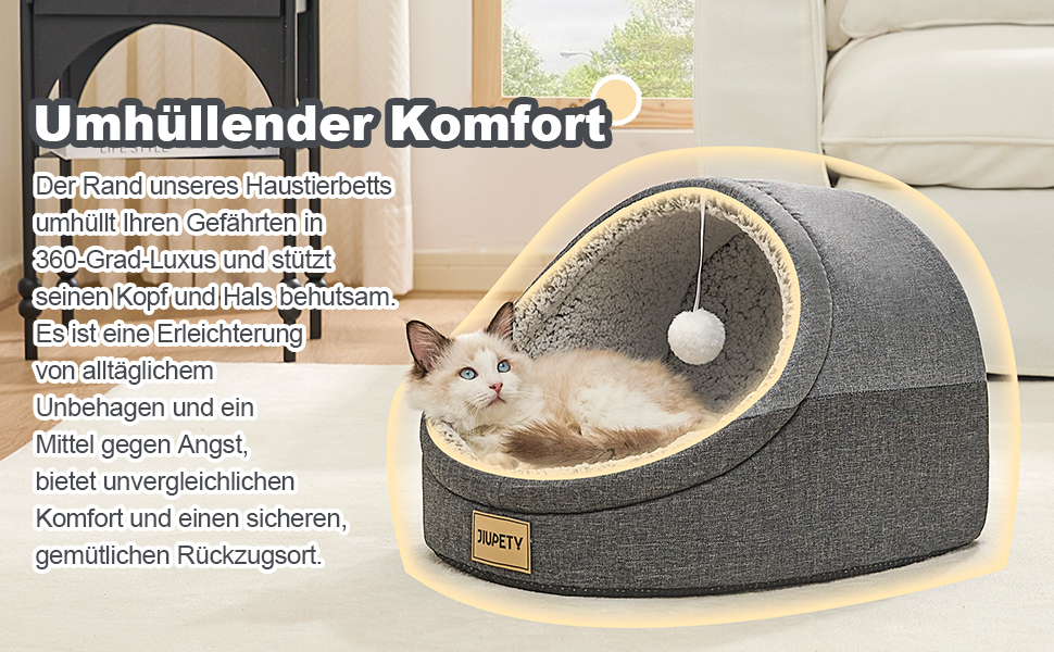 Котяча хатка Jiupety Nettes, будиночок-корзина для котів, лежак з нековзною основою, знімна та прана подушка, 41x41x33 см, темно-сірий
