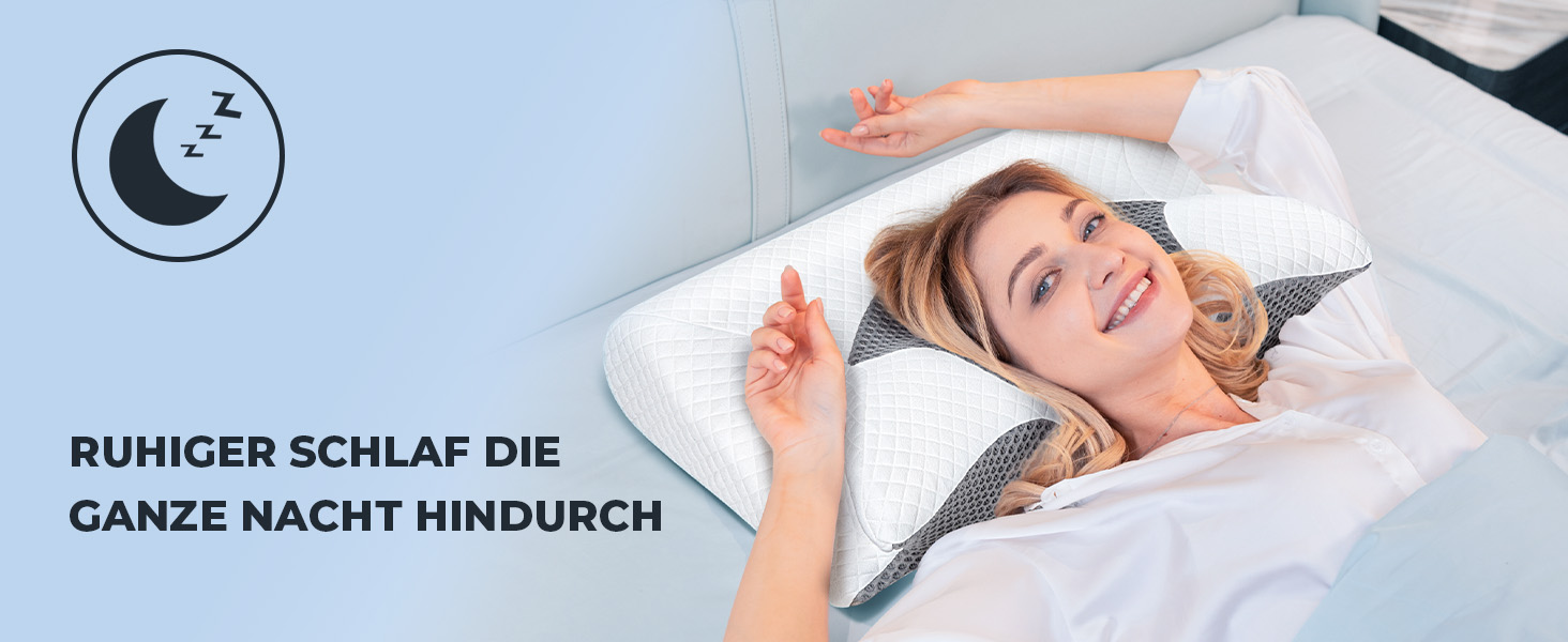 Подушка для шиї Saheyer з Memory Foam, 2-в-1: підтримка шиї, подушка для голови, для сну на боці, на животі та на спині, знімний та дихаючий чохол, 59 * 43 * 12/15 см, сіро-білий