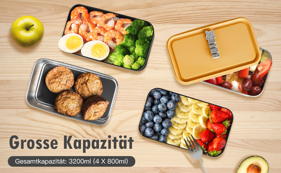 HOLIPOT Ланчбокс Bento Box з роздільниками, 2 рівні, з нержавіючої сталі та PP, з набором столових приборів та сумкою, для дітей та дорослих (Чорний)