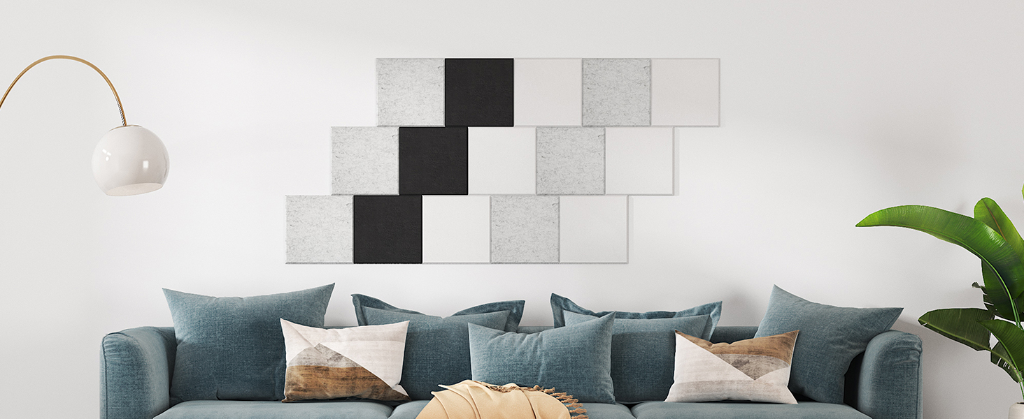 Акустичні панелі TONOR самоклеючі, квадратні 30x30x0.9 см, шумоізоляційні плити з поліестеру високої щільності для стін, стелі та дверей, 36 шт, білі