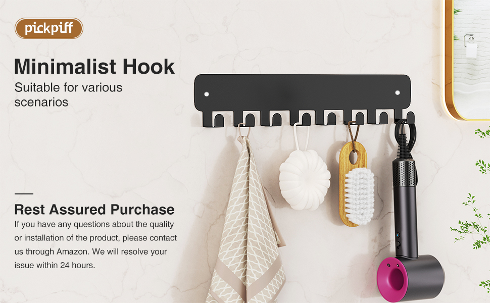 Ключниця Pickpiff з 8 гачками, чорна, для ключів, настінна організація