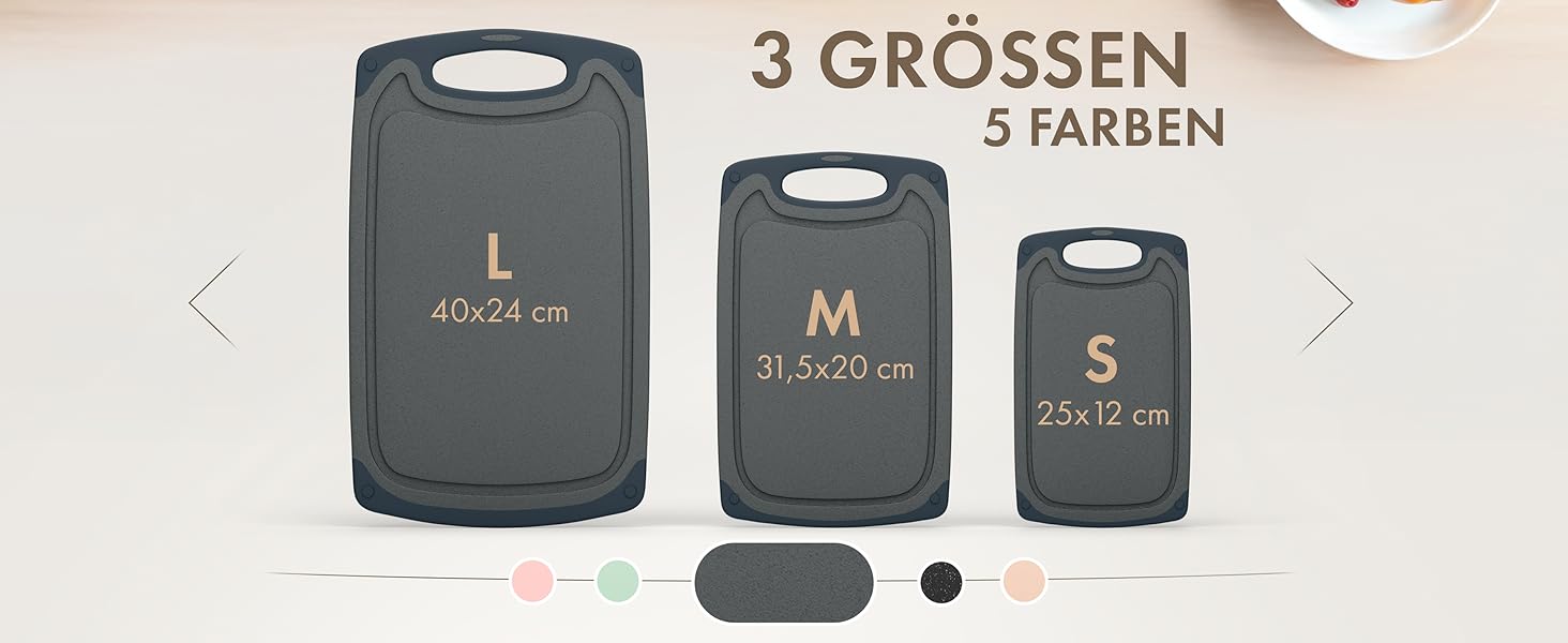 Набір обробних дощок Blumtal 3 шт. (S/M/L) - пластикові, з жолобками для соку та ручкою, BPA free, придатні для миття в посудомийній машині