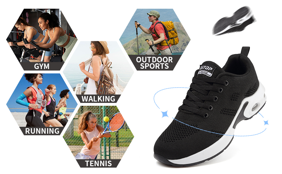 Жіночі кросівки для бігу та ходьби: спортивні, зручні, з повітряною подушкою, дихаючі, ортопедичні, з неслизькою підошвою, легкі, для залу та вулиці (чорно-білі, 39 EU)