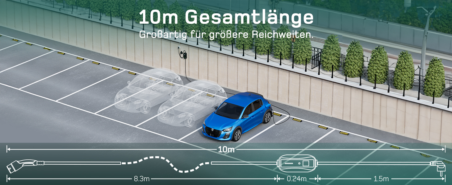 Кабель зарядки Schuko 3.68kW для електромобілів, 6м, 6-16A з цифровим дисплеєм