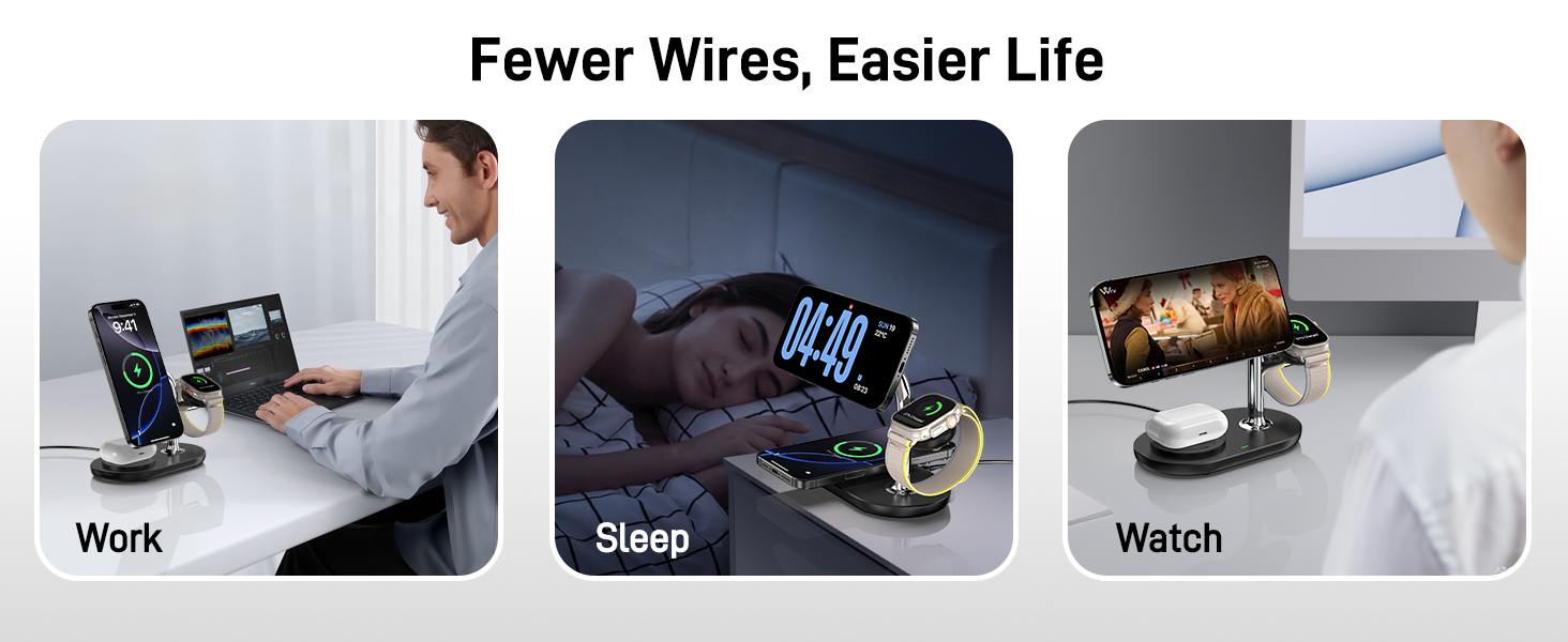 Бездротовий зарядний пристрій 3-в-1 для Apple iPhone, Apple Watch та AirPods, сумісний з моделями 16/15/14/13/12, 10/9/8/7/6/SE, 4/Pro