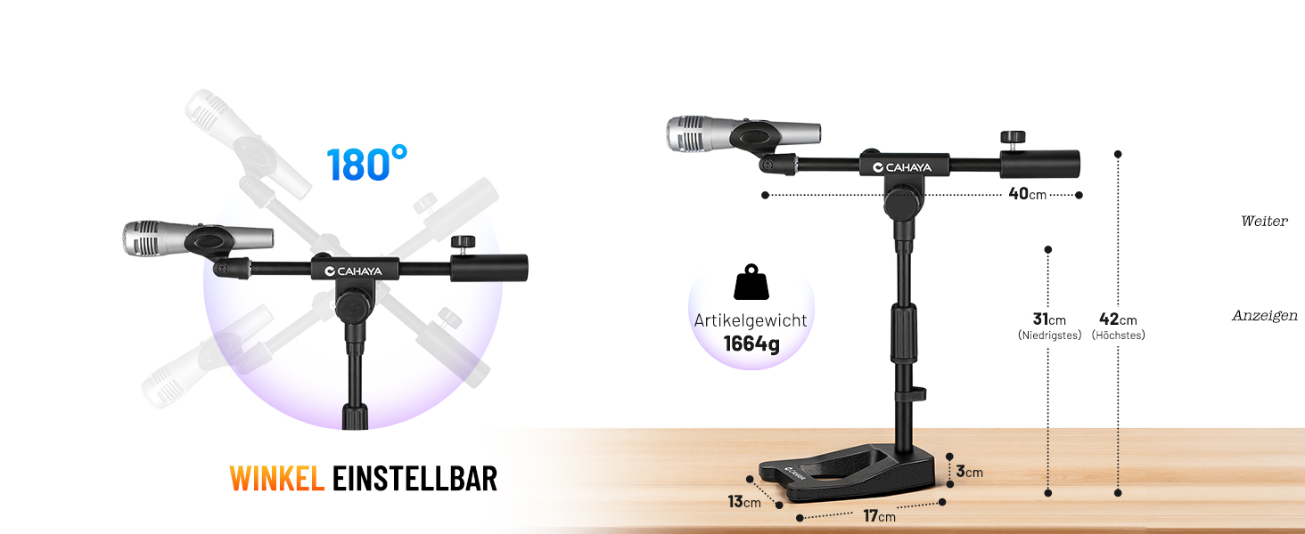 Настільний мікрофонний тримач CAHAYA 3 в 1: Регульований тримач з поворотним кріпленням 180° та кліпсою для мікрофона, підходить для конференцій, ігор та стрімінгу, CY0360 (A-подібна основа)