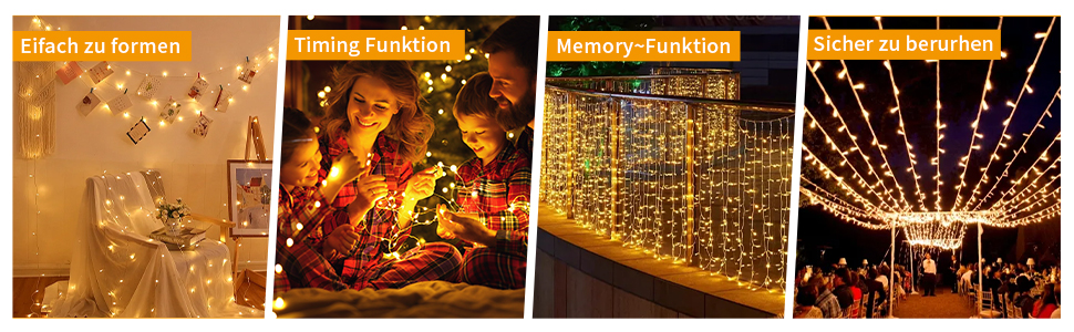 LED гірлянда 20 метрів, 200 LED, тепле біле світло, 8 режимів, таймер, пульт, IP44, для декору саду, вечірки, весілля, Різдва