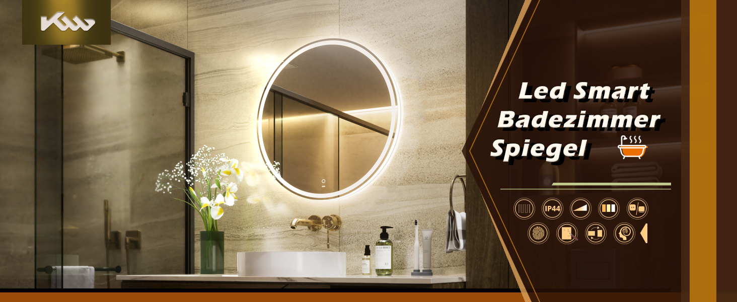 LED дзеркало для ванної кімнати KWW 80 см з регулюванням кольору, протитуманне, диммування, сенсорне керування, 80x80 см