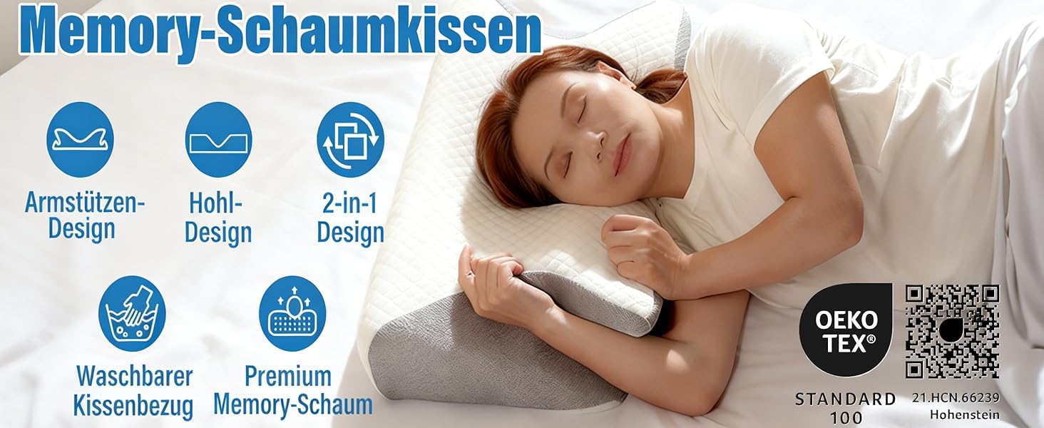 Ортопедична подушка Purova для шиї 2 в 1, з піною Memory Foam, для сну на боці, спині та животі (чорна)