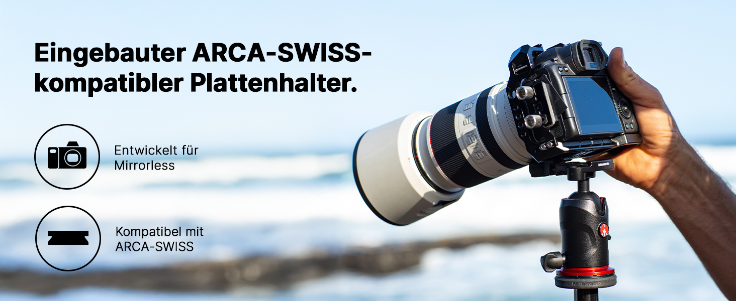 Штатив Manfrotto 190X з алюмінію – 3-секційний для бездзеркальних та DSLR камер (Alu 3 Segm Kit з Arca Swiss)