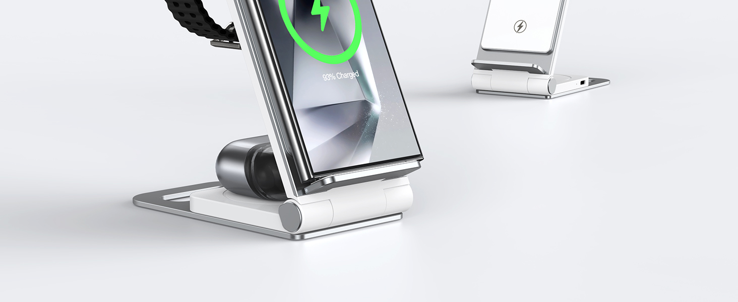 База для бездротової зарядки 3-в-1 для Samsung Galaxy (S25, S24, S23, S22, S21, S20, Z Flip, Z Fold) та Galaxy Watch/Buds, 20W, біла