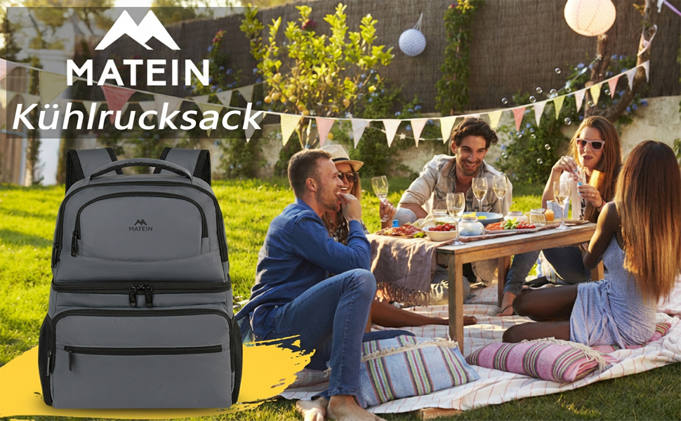 Рюкзак-холодильник MATEIN 34L, сірий, на 40 банок, для пікніків, пляжу, кемпінгу, чоловічий/жіночий