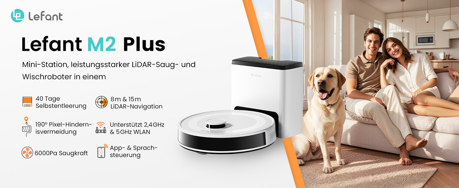 Робот-пилосос LEFANT M2Plus з функцією миття, 6000Pa, LiDAR-навігація, самоочищення, для видалення шерсті тварин, білий