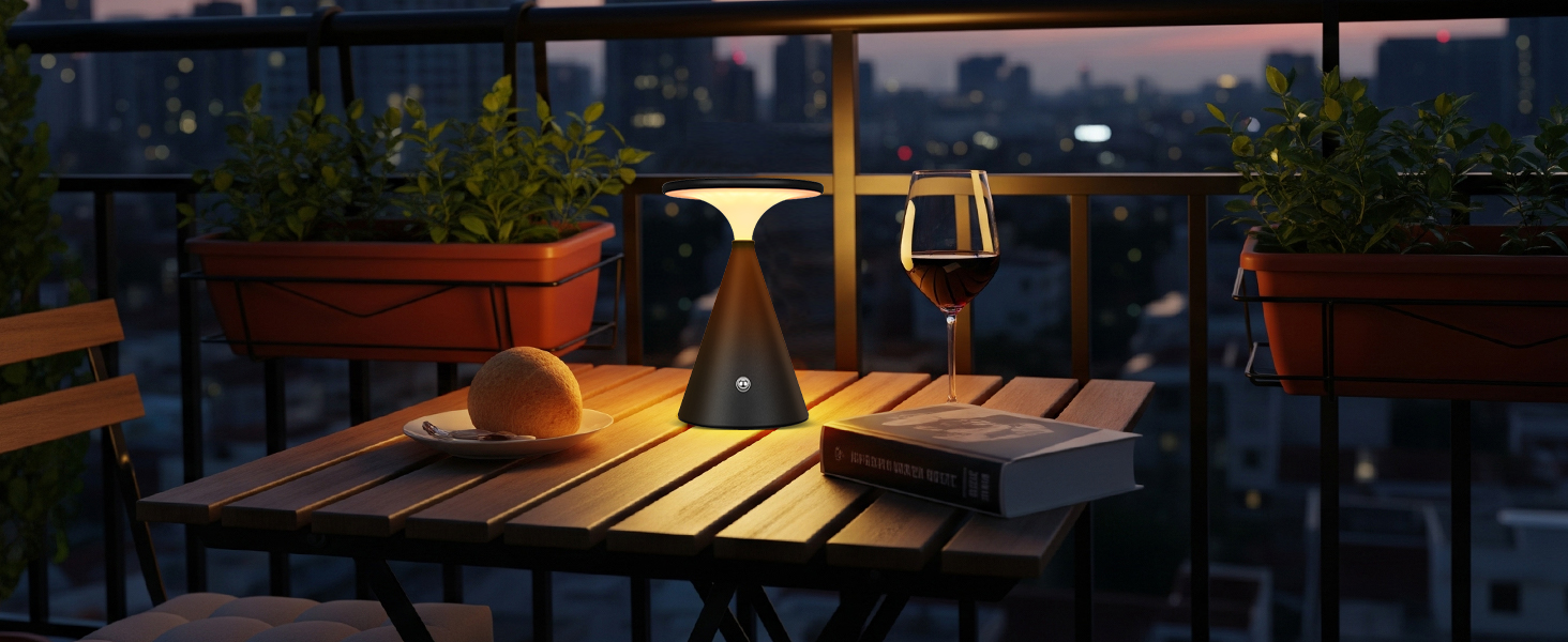 Світлодіодна настільна лампа бездротова LED акумуляторна, димуєма, 4000mAh, для приміщення та вулиці, сенсорна, 3 кольори, регульована яскравість, стильна (1 шт., чорна)