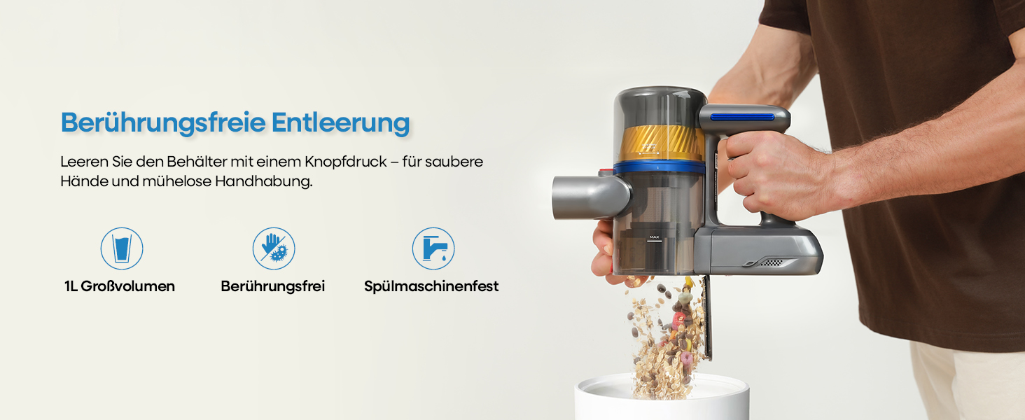 UNINELL HOME Бездротовий акумуляторний пилосос 45000Pa/450W/60Min з LED-дисплеєм, антизаплутана щітка, тихий, для килима, твердих поверхонь та шерсті тварин, блакитний