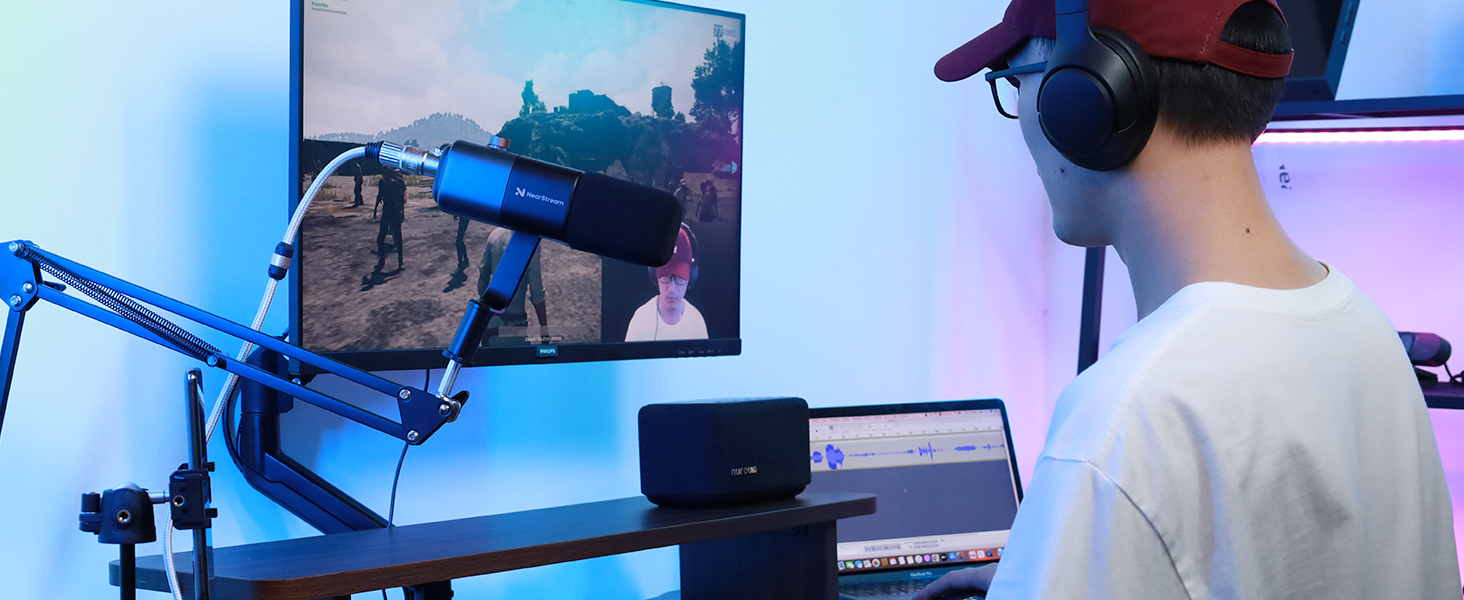 Динамічний мікрофон NearStream USB/XLR для PC Gaming, Streaming, Podcast. З регулюванням гучності, LED кнопкою Mute та кріпленням. Сумісний з MAC, PS4, PS5, Mixer (AM10X)