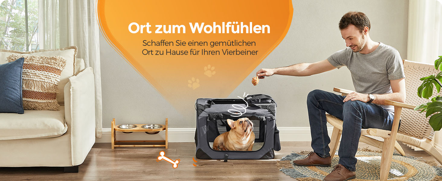 Клітка для собак Feandrea, переноска для собак, середнього розміру, сіра, 60 x 42 x 42 см