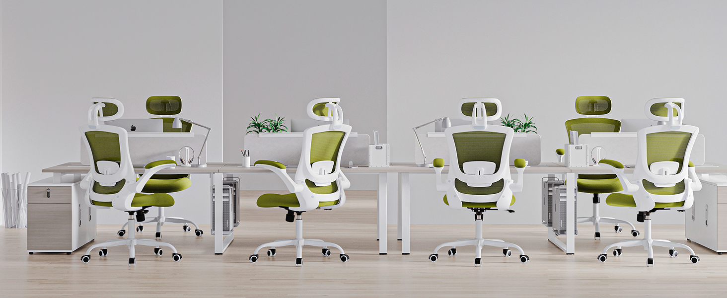 Офісне крісло Colamy з ергономічною підтримкою спини, регульованою підголівником та поперековою підтримкою, поворотне, (Зелений, Classic)