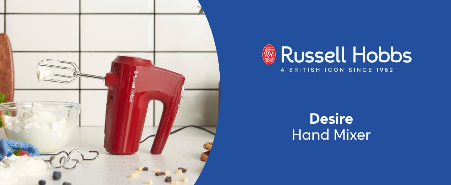 Міксер Russell Hobbs Desire Red 350W з 5 швидкостями та пульсатором, 2 насадки, червоний