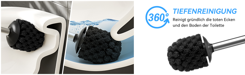 Торцева щітка для унітазу з нержавіючої сталі 304, довговічна та надійна, сучасний дизайн, змінний насадок, ідеальна для дому, офісу, готелю та квартири (геованізоване срібло), щітка з щетиною