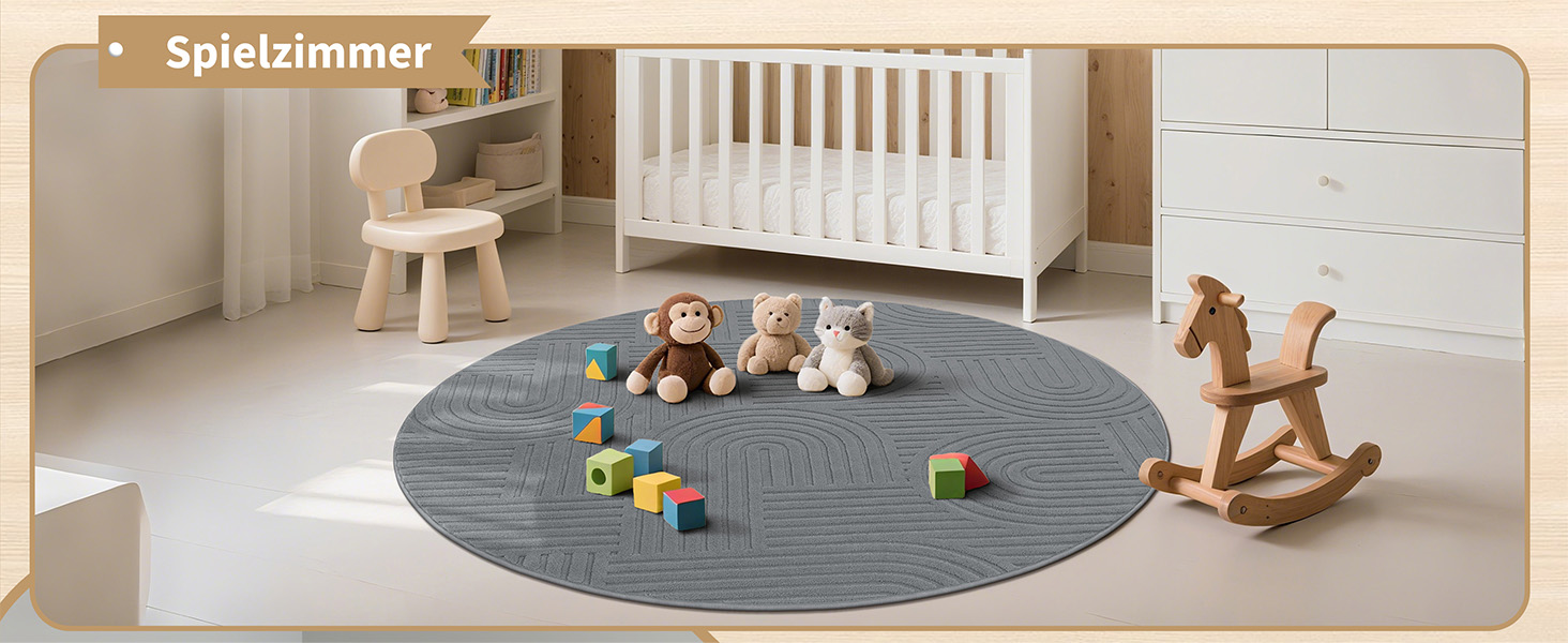 Килим для вітальні 160x230 см, великий пухнастий з коротким ворсом, миючий, сучасний, з 3D ефектом, нековзний, для їдальні, кухні, спальні (200 см круглий, сірий)