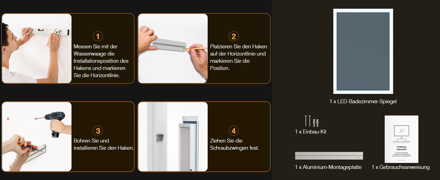 Дзеркало для ванної кімнати з підсвічуванням 50x70 см, LED, антизапар, 2 кольори світла (3000K/6500K), прямокутне, без рами