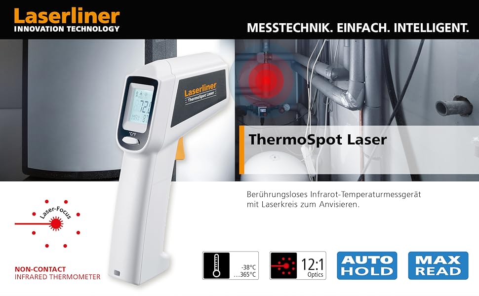 Лазерний термометр Laserliner ThermoSpot -38°C до 365°C, цифровий, з лазерним прицілом, Auto-Hold, MAX-дисплей