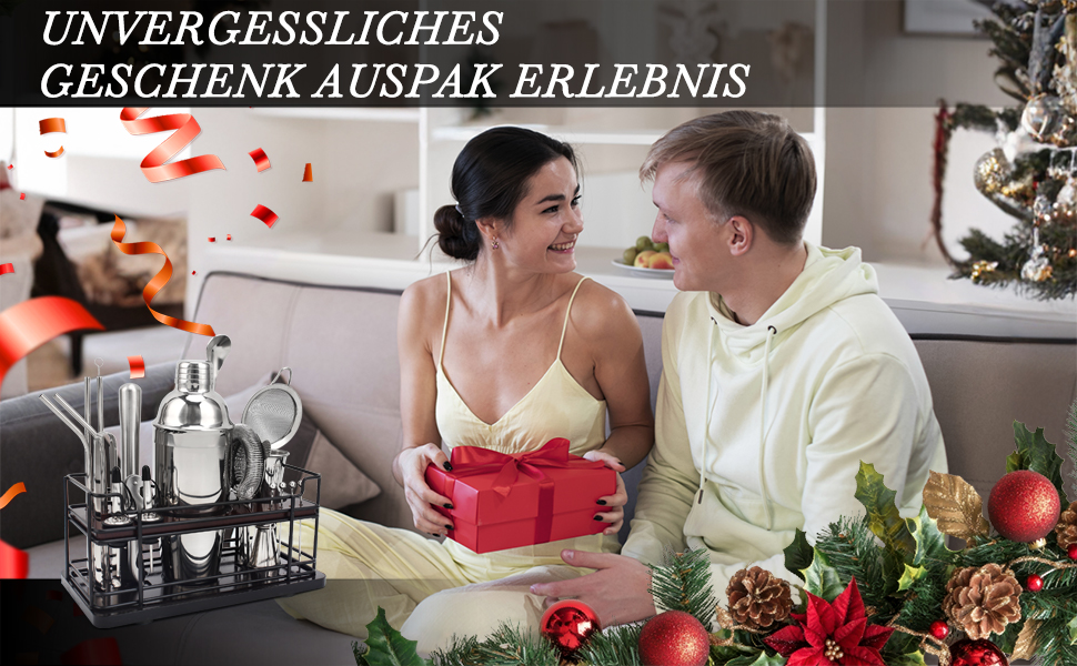 Набір для коктейлів Boston Cocktail Shaker Set 20 предметів з підставкою, 825 мл, нержавіюча сталь, для дому, професійний, з аксесуарами та рецептами, ідеальний подарунковий набір (сріблястий)