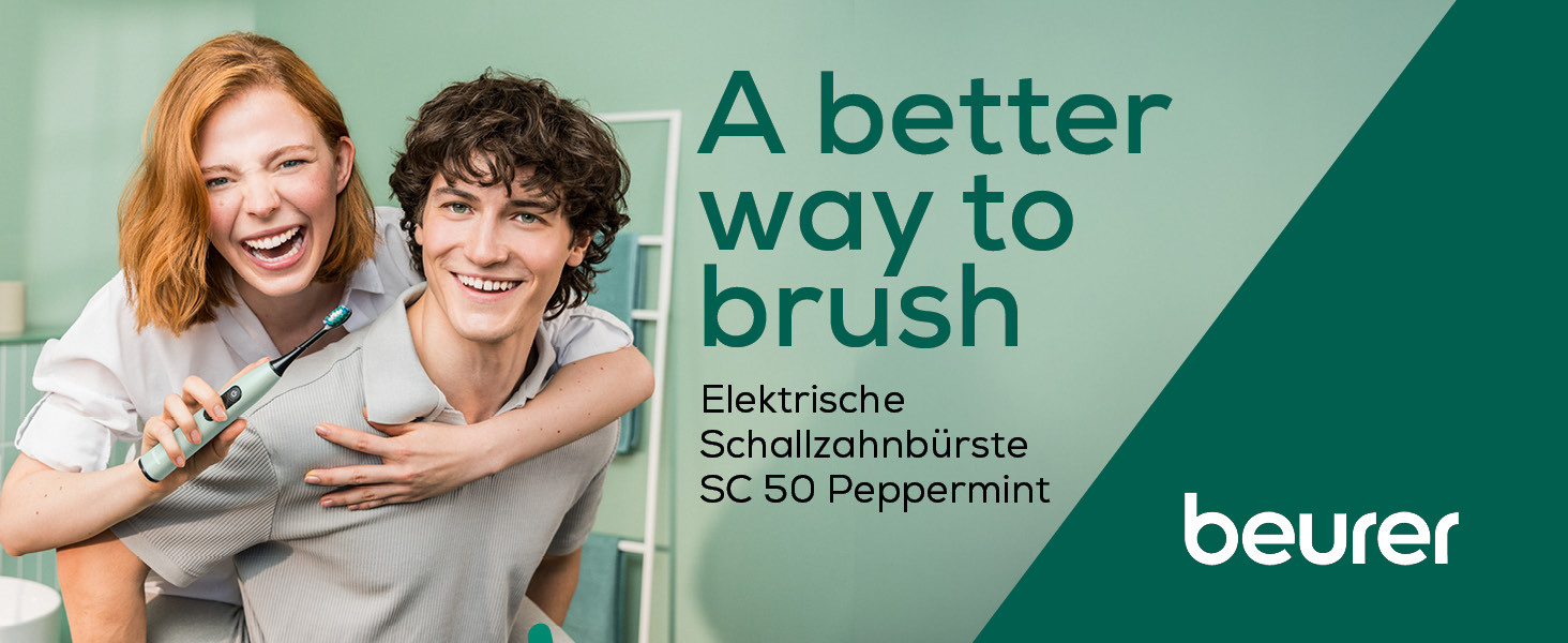 Звукова електрична зубна щітка Beurer SC 50 з 5 режимами чищення, датчиком тиску, дисплеєм таймера та 2 насадками (м'ята)