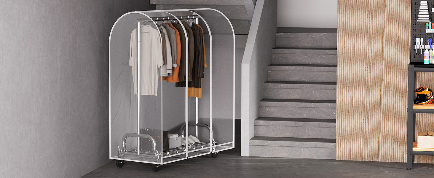 Вішалка для одягу HOKEEPER на коліщатках, вантажопідйомність 204 кг, висувна штанга для одягу