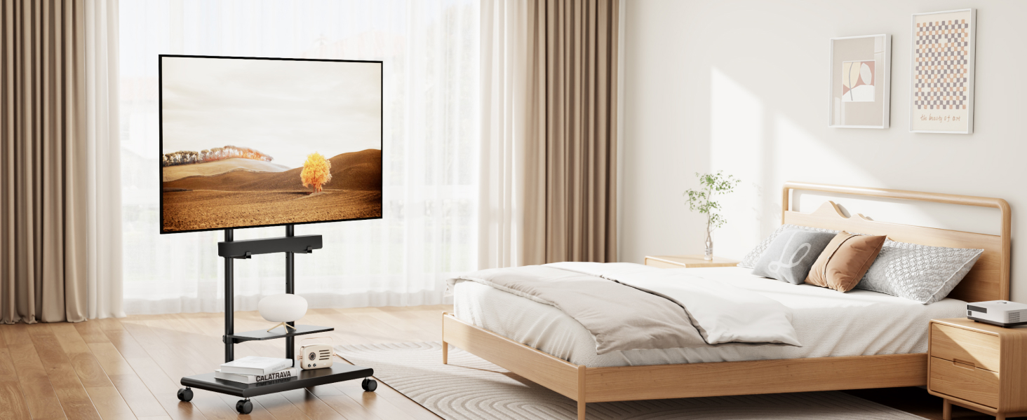 Підставка для телевізора на колесах з кріпленням для саундбару, 50-90 дюймів, до 70 кг, регульована висота та нахил, MAX VESA 600x400 мм