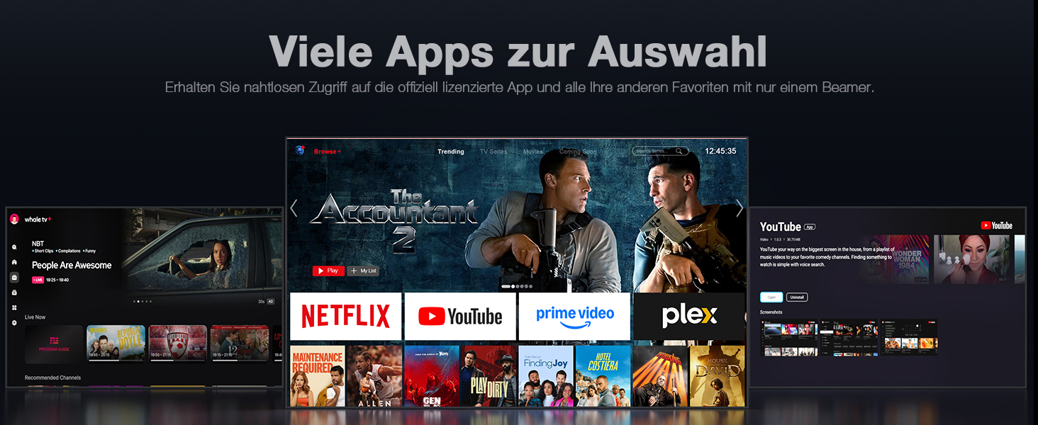 Міні-проектор 4K VOPLLS з автофокусом та корекцією трапецеїдальних спотворень, Full HD 1080P, WiFi6, Bluetooth, для дому та на вулицю, чорний