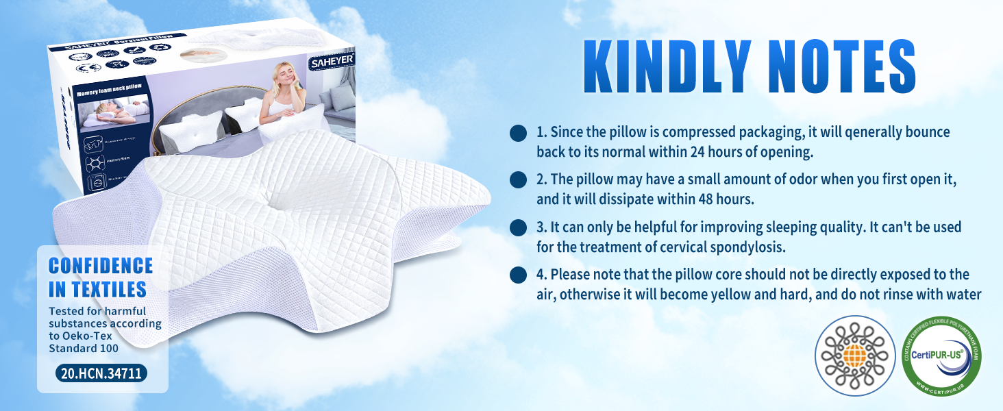 Подушка для шиї SAHEYER з Memory Foam, ортопедична, ергономічна, для сну на боці, біла, 60 x 35.5 x 10/13 см